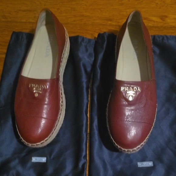 Prada Women's Deep Red Leather Espadrille Loafers